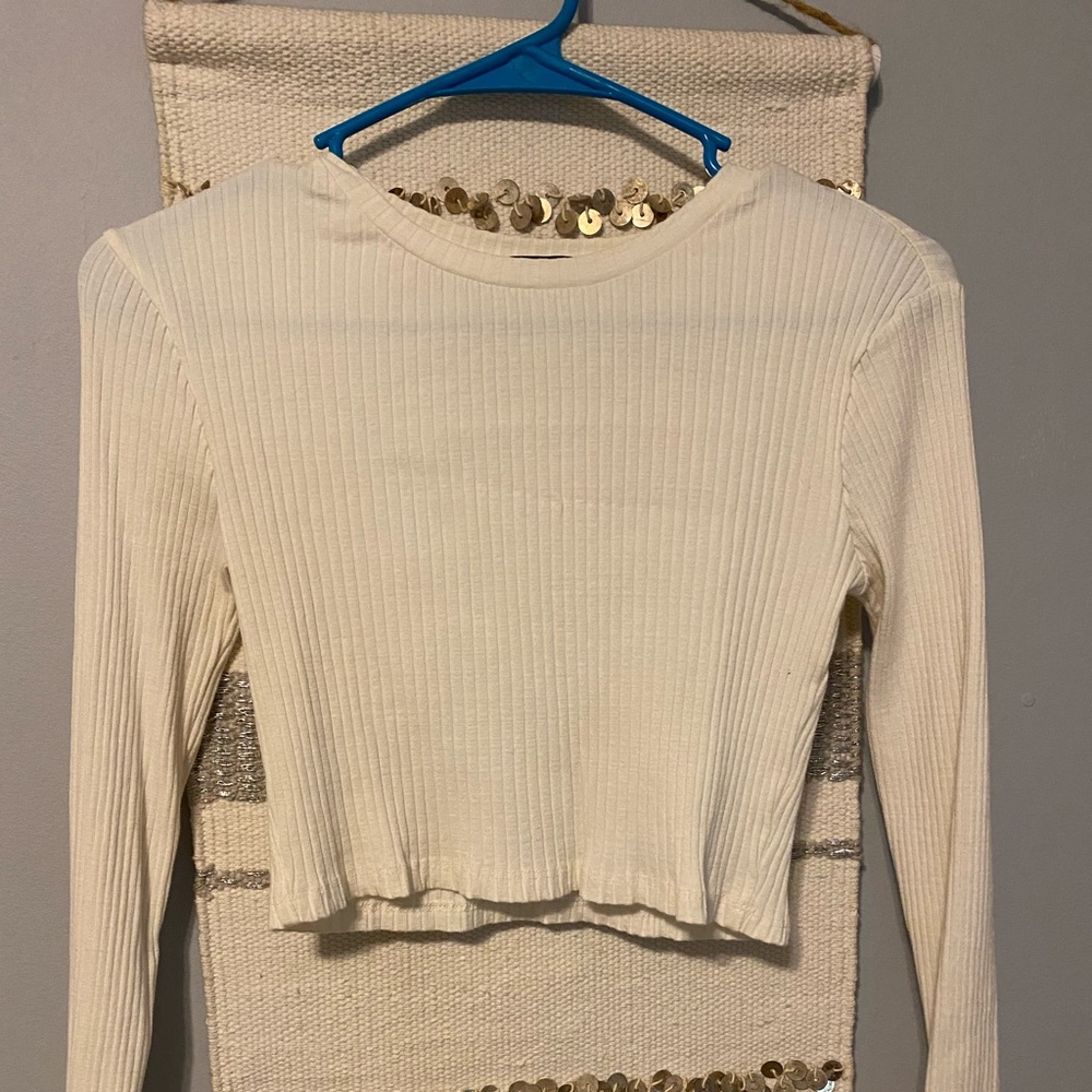 White basic long sleeve cropped top
